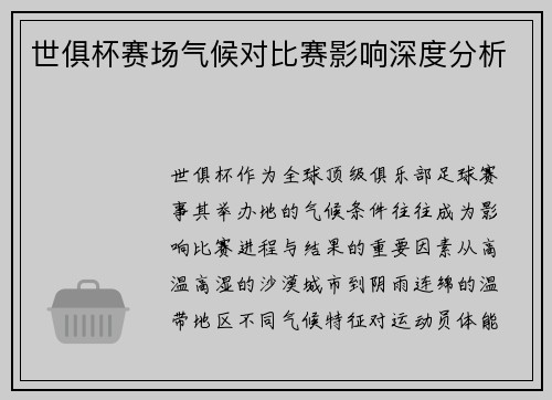 世俱杯赛场气候对比赛影响深度分析